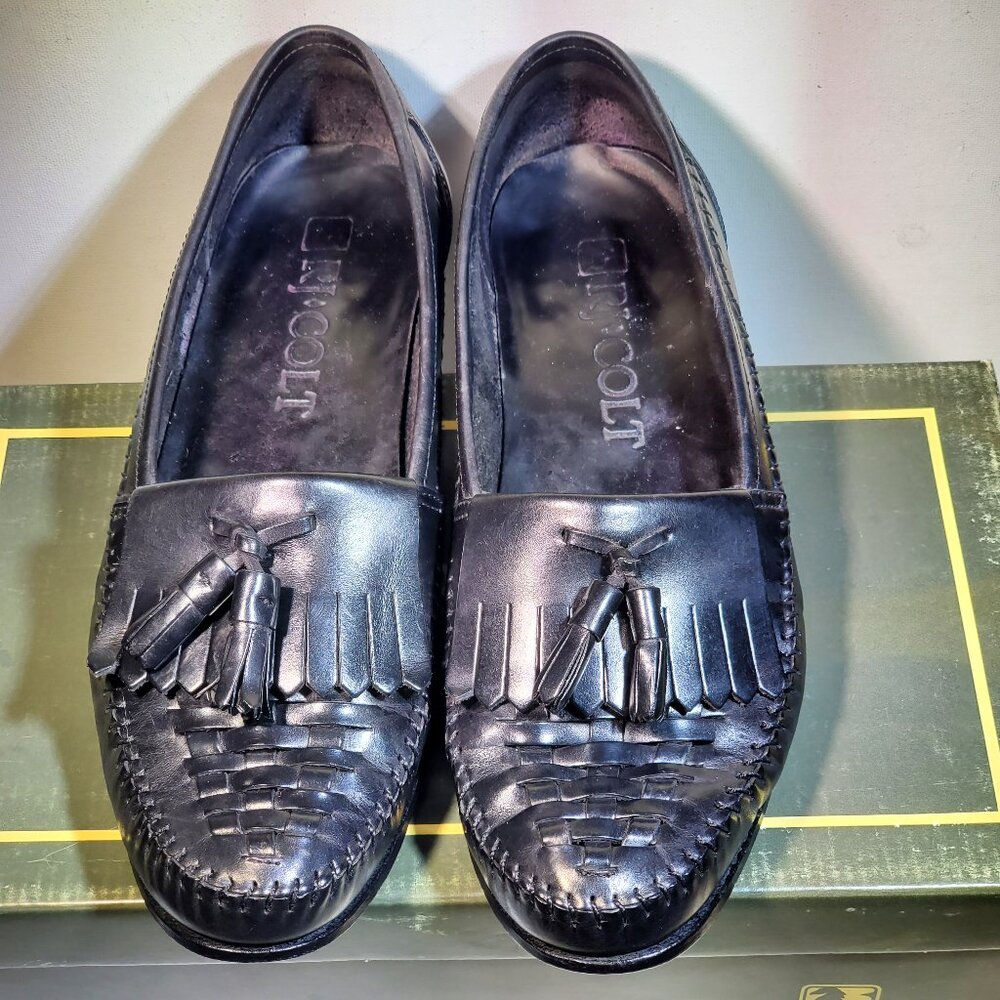 VINTAGE ***RARE*** R J COLT SAN REMO BLACK KILTIE TASSEL SLIP ON LOAFERS 1990'S - Picture 2 of 7